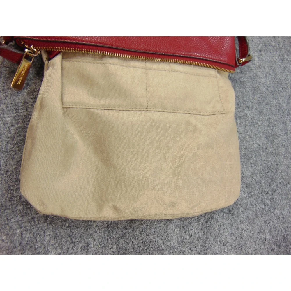 Michael Kors Bedford Red Pebbled‎ Leather Crossbody Bag 32H2MBFC2L Gold Hardware